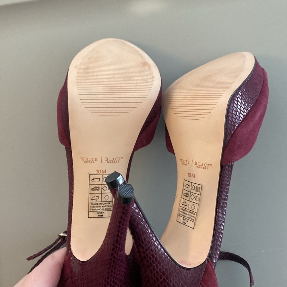 NEW White House Black Market dark cherry faux suede and snake platform heels - Picture 7 of 8